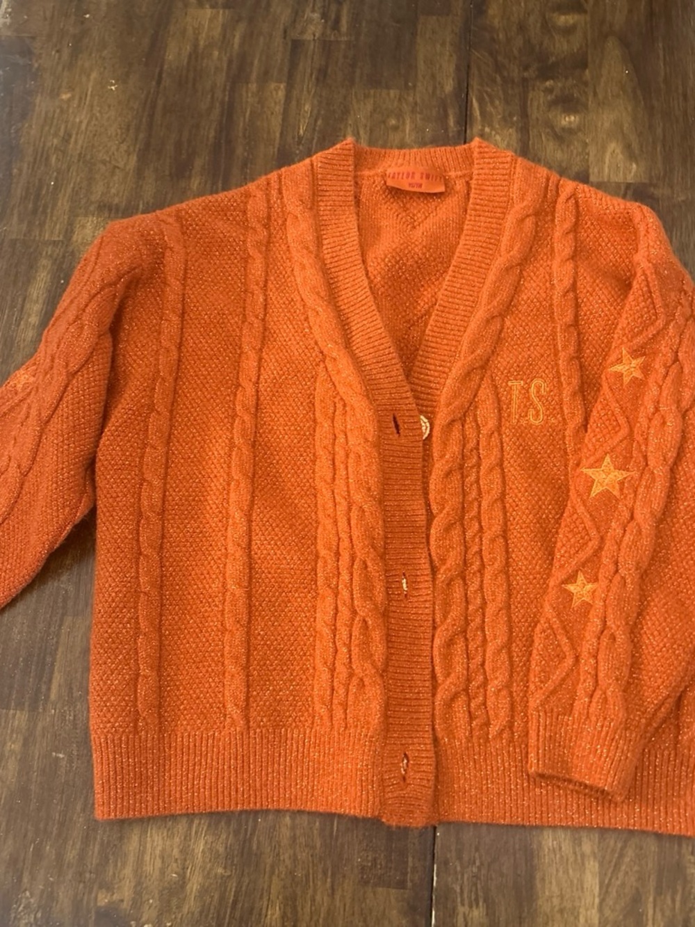 Taylor Swift Orange Cable Knit Cardigan with Star Detail